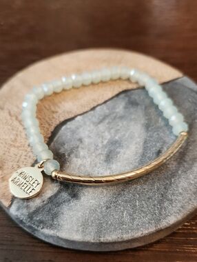 Kinsley Armelle Pale Aqua Beaded Gold Bar Bracelet